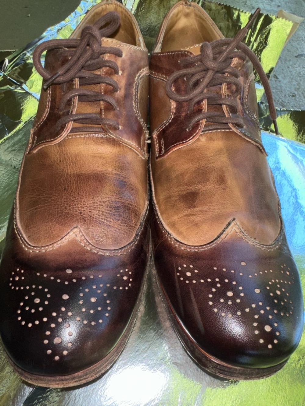 Bed|Stü Men’s Wingtip Oxford Dress Shoes Size 11 Distressed Brown Leather Handma